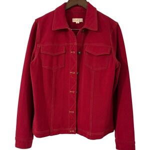 Coldwater Creek Red Cotton Knit Trucker Jacket Womens Medium Button Front Pocket